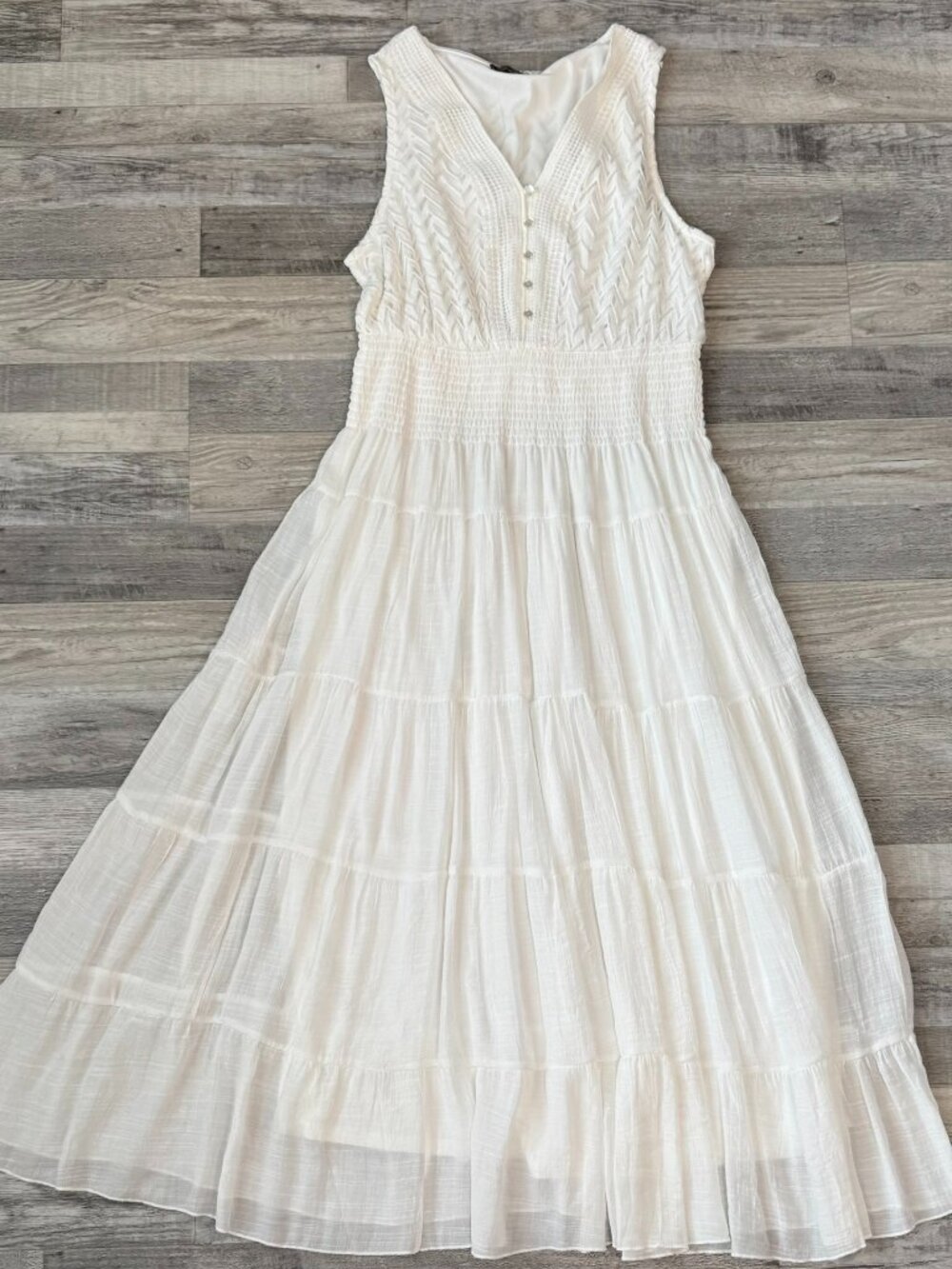 Sleeveless White Maxi Dress with Smocked Waist